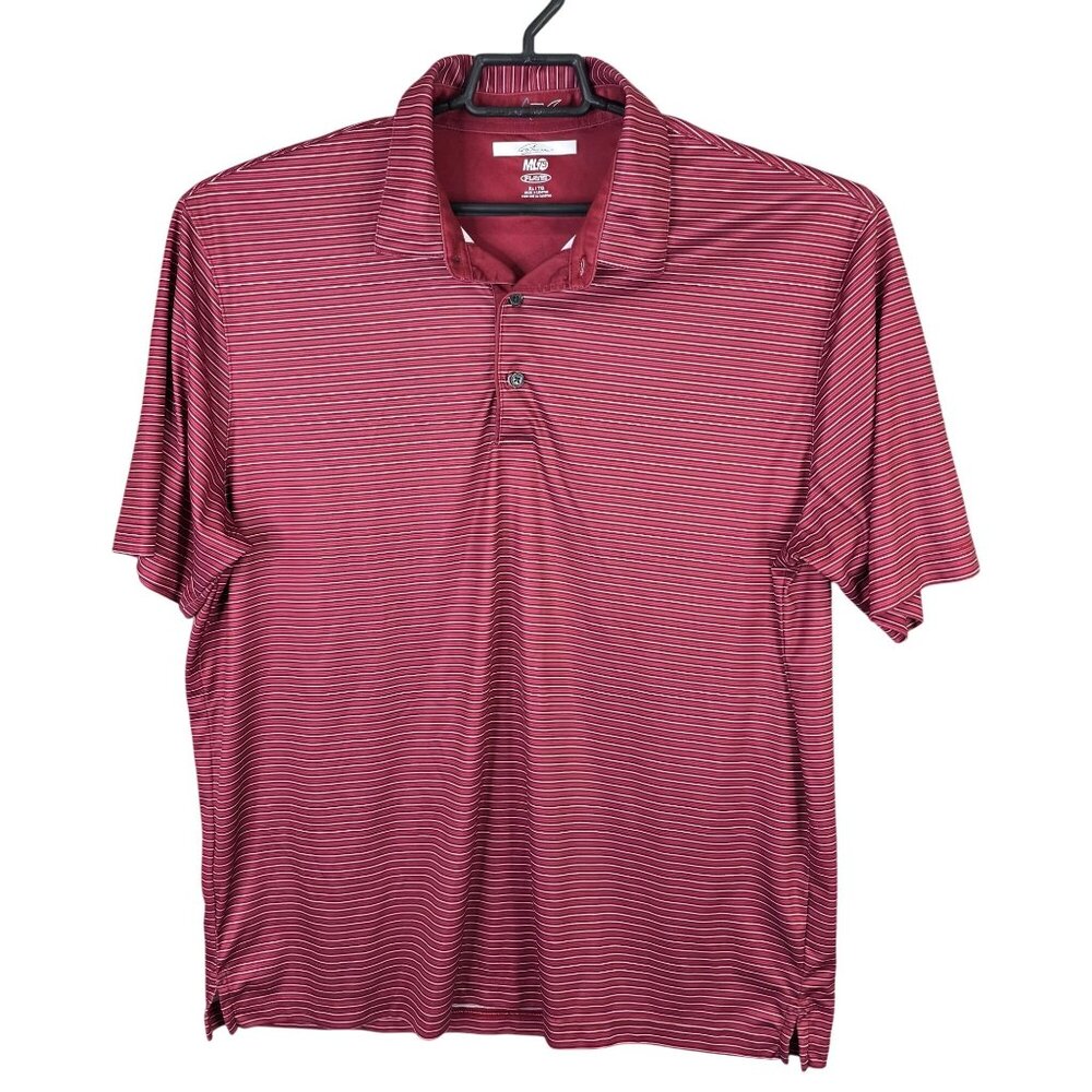 Mens Greg Norman Burgundy Striped ML 75 Golf Polo Shirt Short Sleeve Size XL